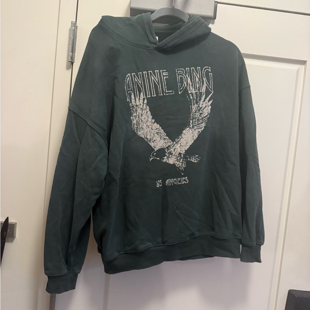 Anine Bing Dark Green Hoodie with Eagle Graphic